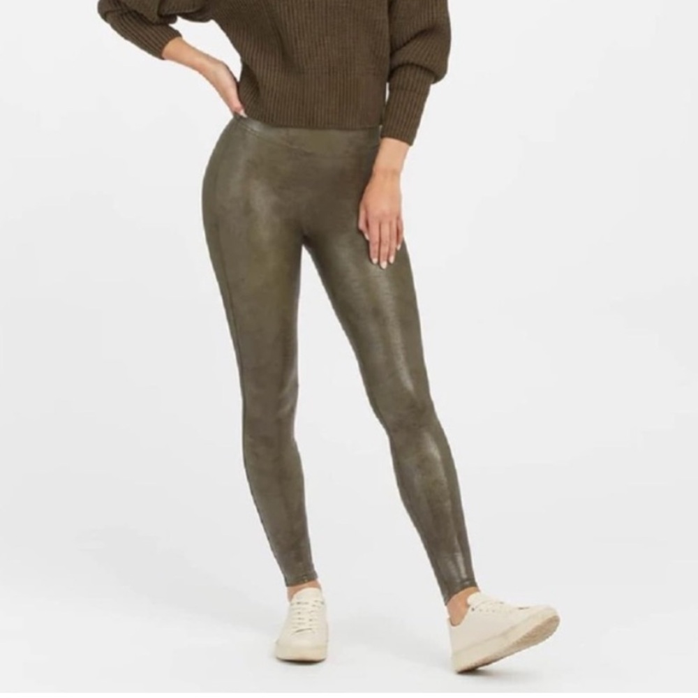 Spanx Faux Leather Olive Leggings